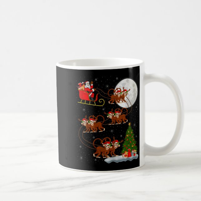 Monkey Santa Sleigh Flying Funny Magical Christmas Kaffemugg (Höger)