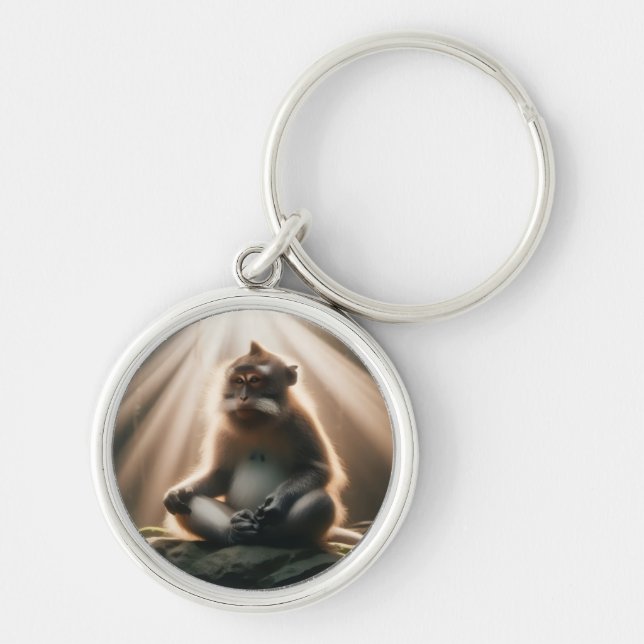Monkey See Keychain Rund Silverfärgad Nyckelring (Framsidan)