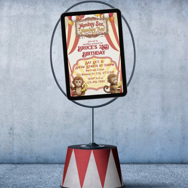 Monkey See Monkey Two, Circus 2nd Birthday Inbjudningar (Skapare uppladdad)