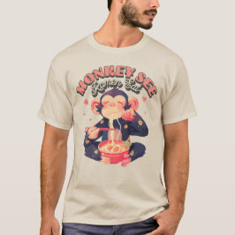 Monkey See Ramen Eat söt retro-apa T Shirt