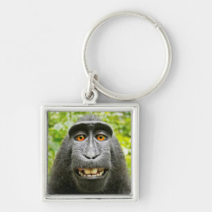 Monkey Selfie Fyrkantig Silverfärgad Nyckelring