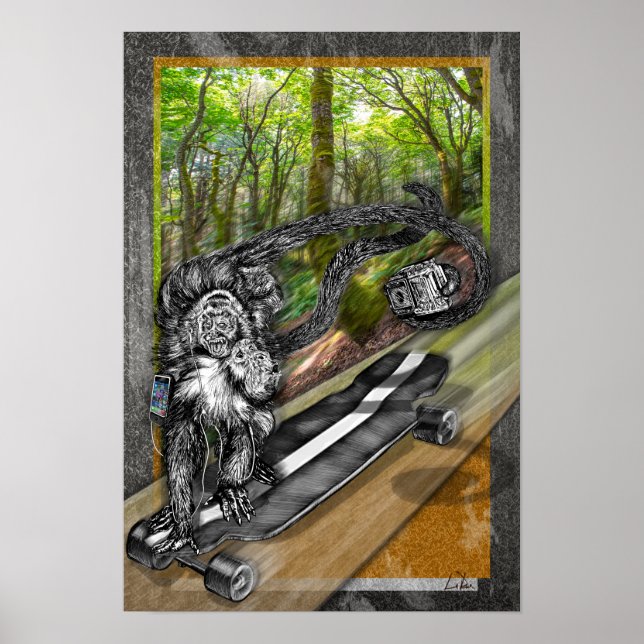 Monkey Selfie Simian Skater Camera Poster (Framsidan)