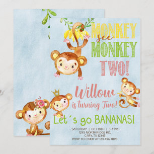 Monkey ser apa två flickfödelserbjudanden. inbjudningar