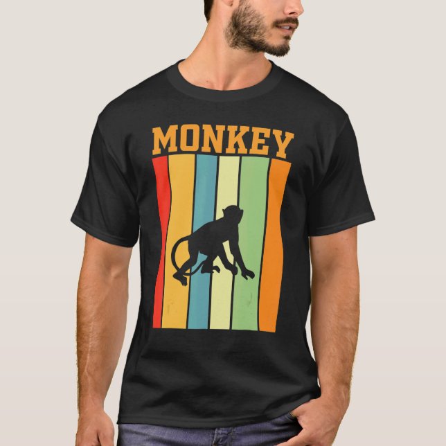 Monkey Shadow Silhouette i Retro Färg T Shirt (Framsida)
