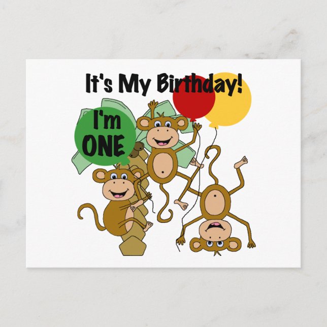 Monkey Shine 1:a Birthday Tshirts and Gifts Vykort (Framsida)