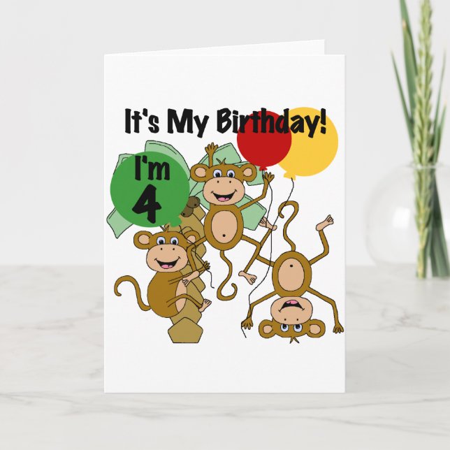 Monkey Shine 4e födelsedagen Tshirts och presenter Kort (Framsida)