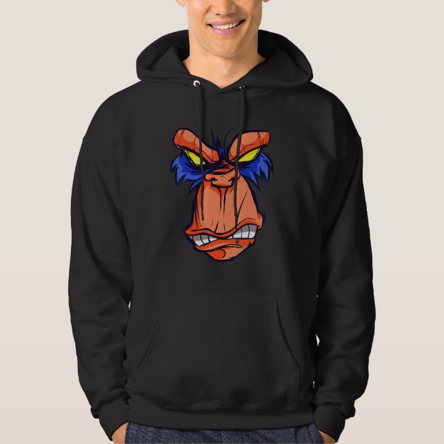 Monkey Shows Teeth Eye Evil Gorilla Hoodie (Framsida)