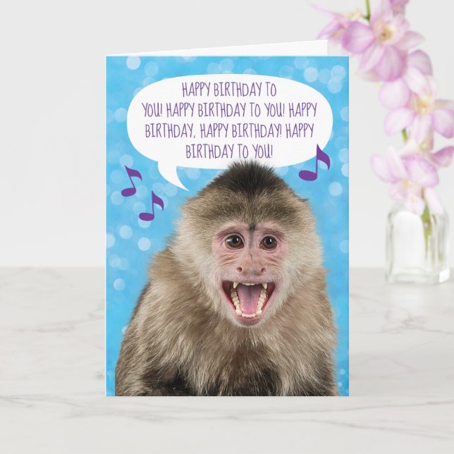 Monkey Singe Grattis på födelsedagen och Tvättande Kort (Orkide)
