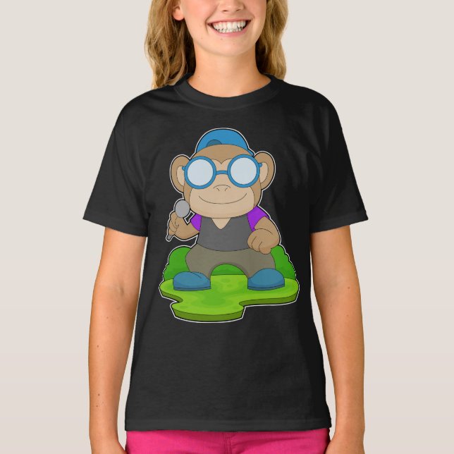 Monkey Singer Microphone Music T Shirt (Framsida)