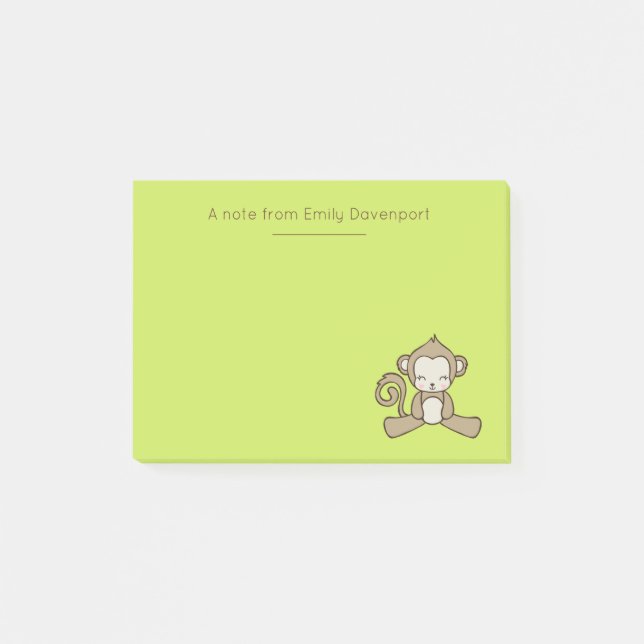 Monkey Sitta Down Tittar Lycklig Cute & Kawaii Post-it Block (Framsida)