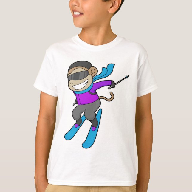 Monkey Skier Ski T Shirt (Framsida)