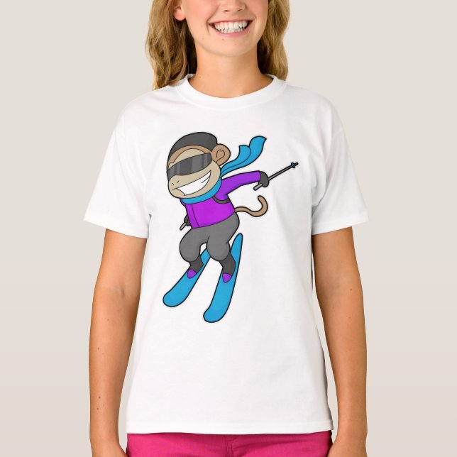 Monkey Skier Ski T Shirt (Framsida)