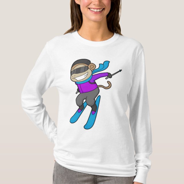 Monkey Skier Ski T Shirt (Framsida)