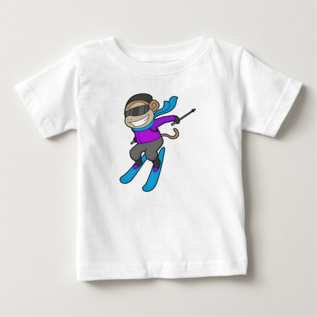 Monkey Skier Ski T Shirt (Framsida)