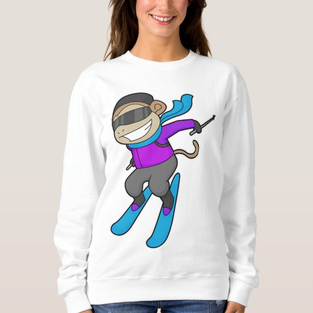 Monkey Skier Ski T Shirt (Framsida)