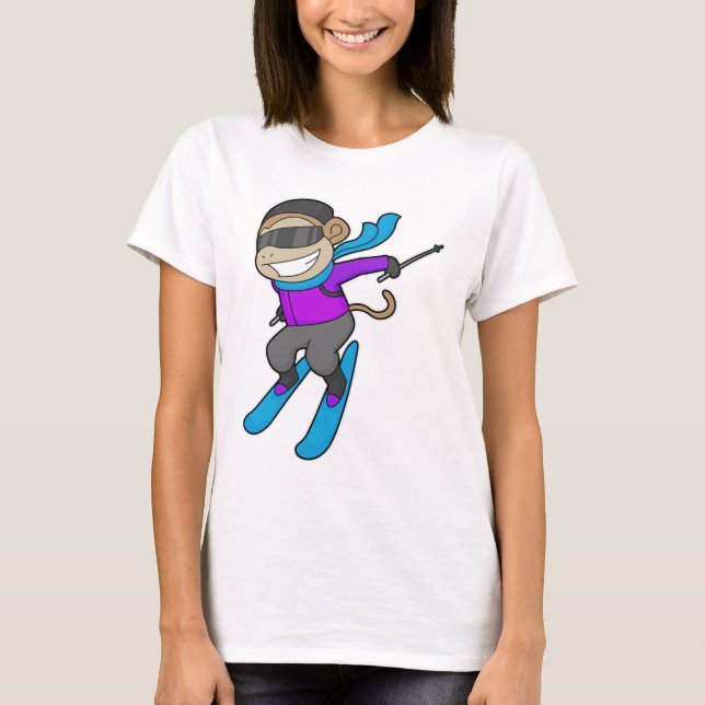 Monkey Skier Ski T Shirt (Framsida)