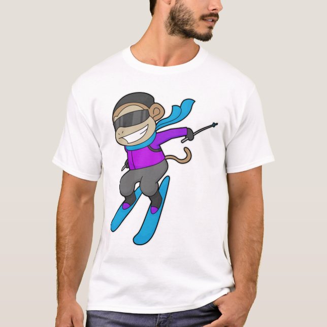Monkey Skier Ski T Shirt (Framsida)