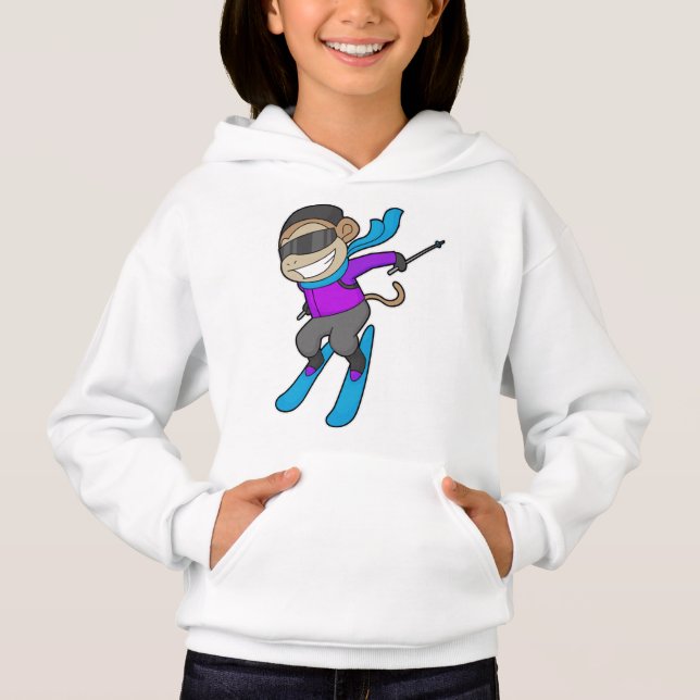 Monkey Skier Ski T Shirt (Framsida)