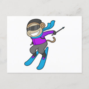 Monkey Skier Skidåkning Vykort
