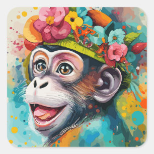 Monkey Smiling Fyrkantigt Klistermärke
