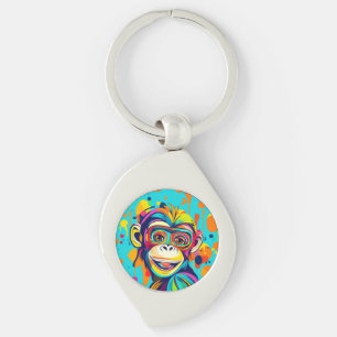 Monkey Smiling Swirl Silverfärgad Nyckelring