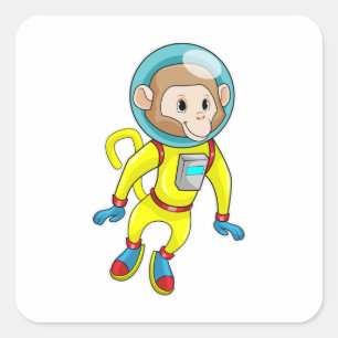 Monkey som Astronaut Fyrkantigt Klistermärke
