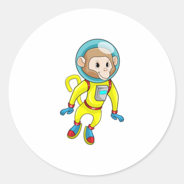 Monkey som Astronaut Runt Klistermärke (Framsida)
