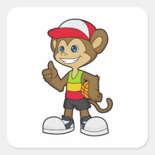 Monkey som basketspelare med basket fyrkantigt klistermärke