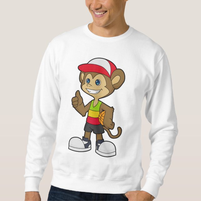 Monkey som basketspelare med basket lång ärmad tröja (Framsida)