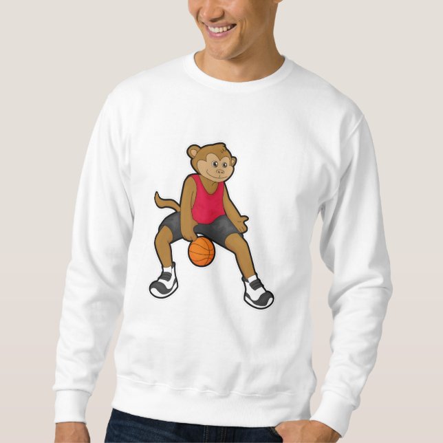Monkey som basketspelare med basket lång ärmad tröja (Framsida)