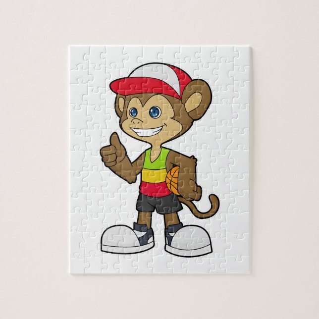 Monkey som basketspelare med basket pussel (Vertikal)