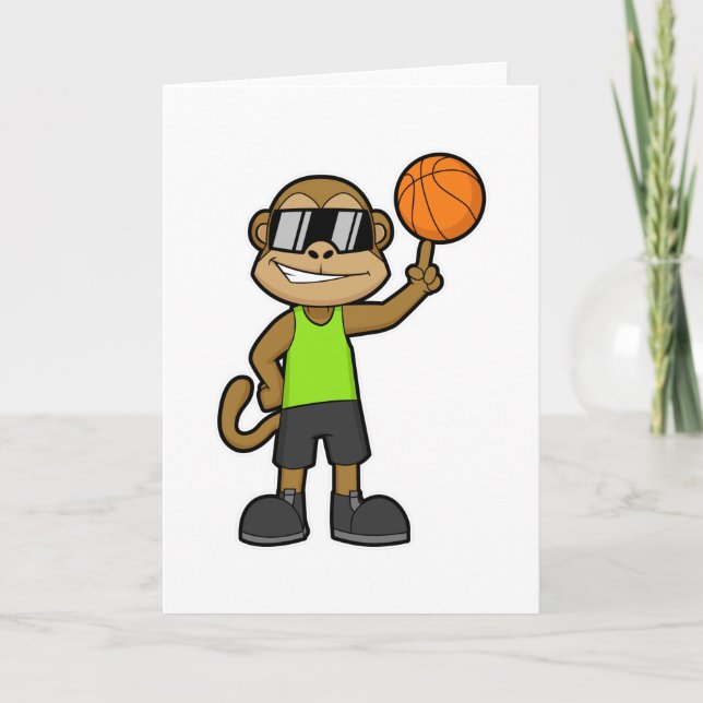 Monkey som basketspelare med Basketball boll Kort (Framsida)