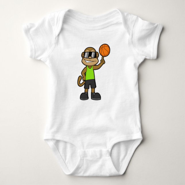 Monkey som basketspelare med Basketball boll T Shirt (Framsida)