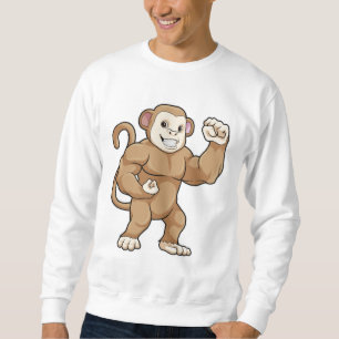 Monkey som Bodybyggder i Bodybuilding Lång Ärmad Tröja