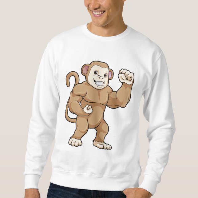 Monkey som Bodybyggder i Bodybuilding Lång Ärmad Tröja (Framsida)