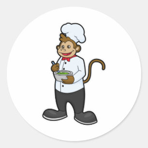 Monkey som Cook med Bowl Runt Klistermärke