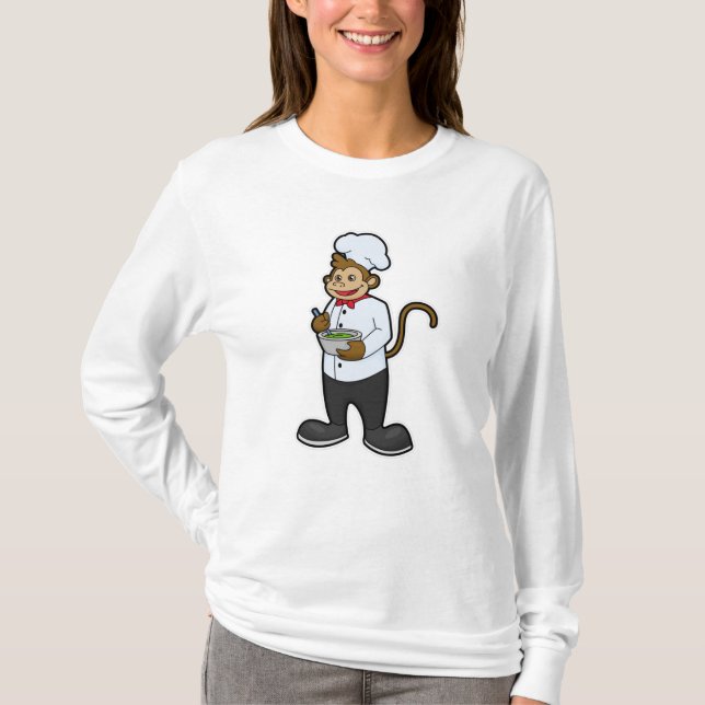 Monkey som Cook med Bowl T Shirt (Framsida)