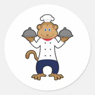 Monkey som Cook med Serve tallrikar Runt Klistermärke