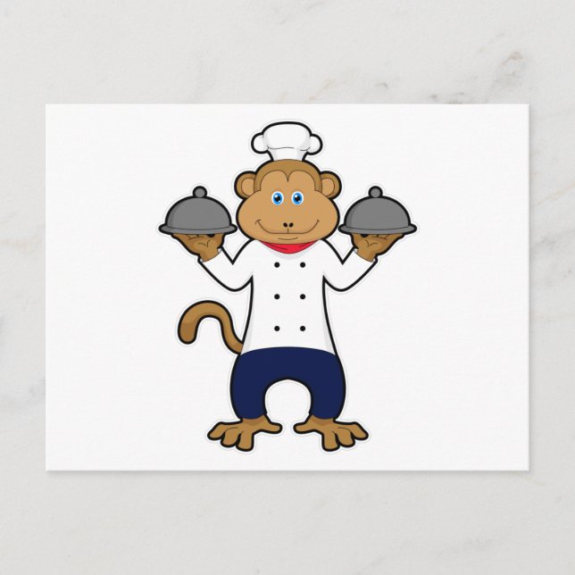 Monkey som Cook med Serve tallrikar Vykort (Framsida)