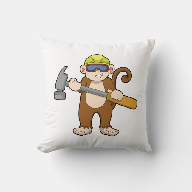 Monkey som Crateur med Hammer Kudde (Framsida)