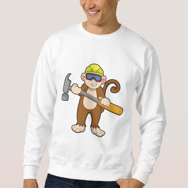 Monkey som Crateur med Hammer Lång Ärmad Tröja (Framsida)