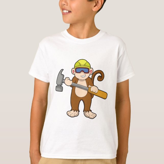 Monkey som Crateur med Hammer T Shirt (Framsida)