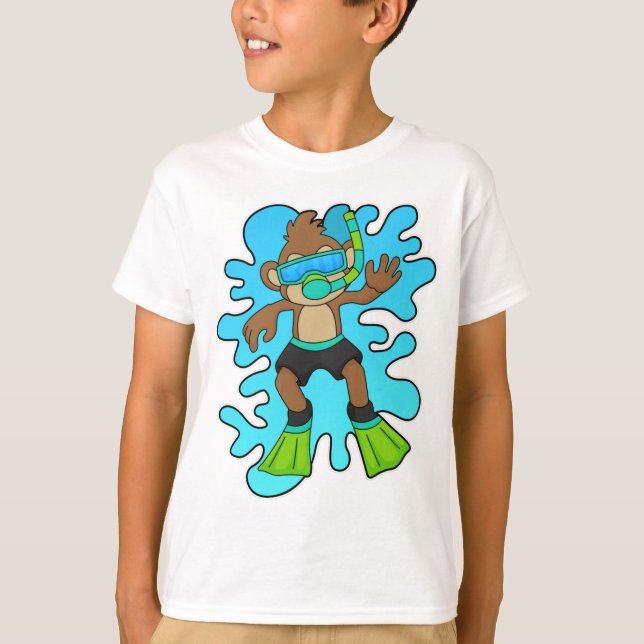 Monkey som Diver med Snorkel T Shirt (Framsida)