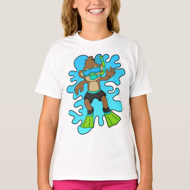 Monkey som Diver med Snorkel T Shirt (Framsida)
