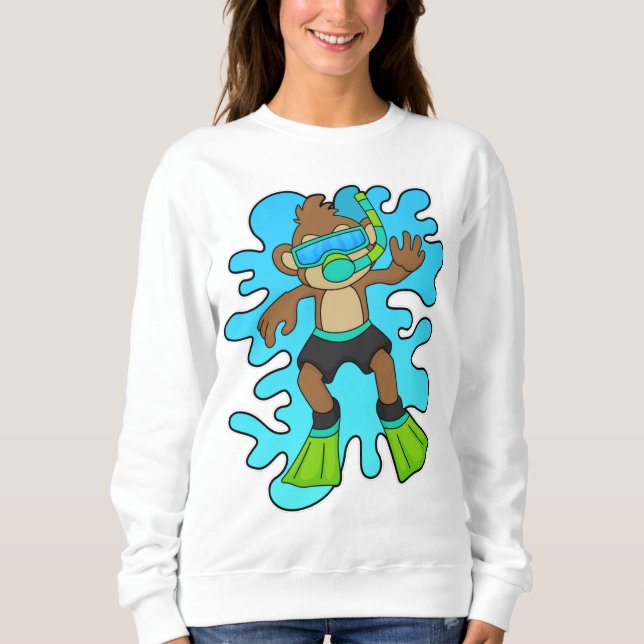 Monkey som Diver med Snorkel T Shirt (Framsida)