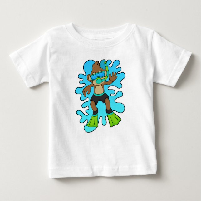 Monkey som Diver med Snorkel T Shirt (Framsida)