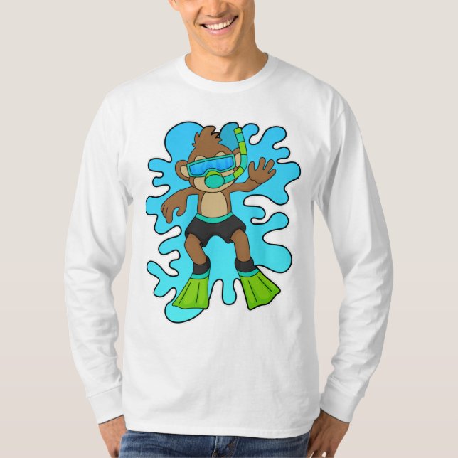 Monkey som Diver med Snorkel T Shirt (Framsida)