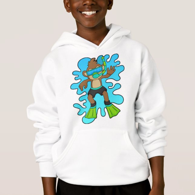 Monkey som Diver med Snorkel T Shirt (Framsida)