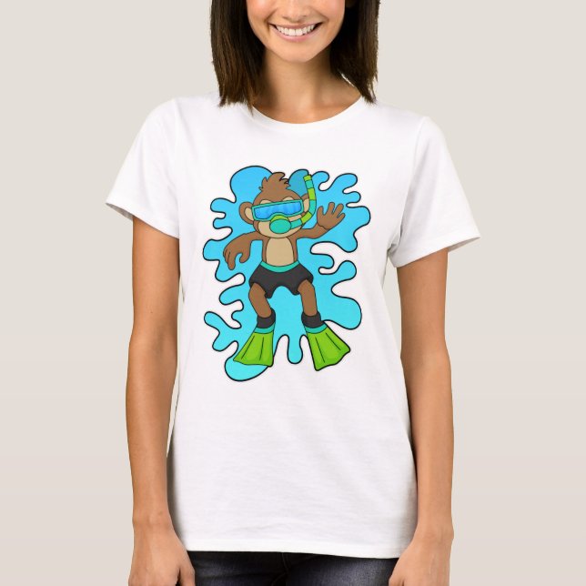 Monkey som Diver med Snorkel T Shirt (Framsida)
