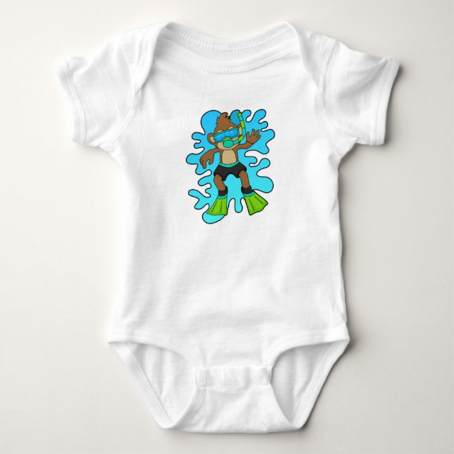 Monkey som Diver med Snorkel T Shirt (Framsida)
